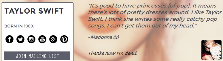 Tayler Swift Madonna praises I'm Dead