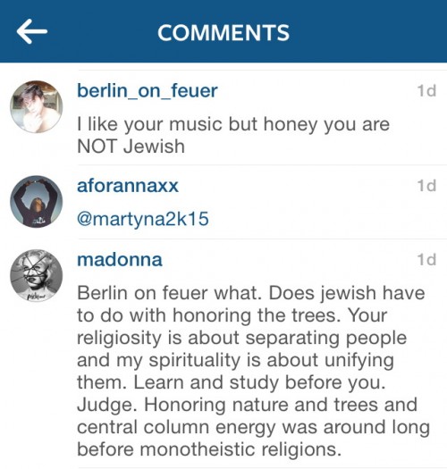 Madonna Instagram reply Tu Bishvat